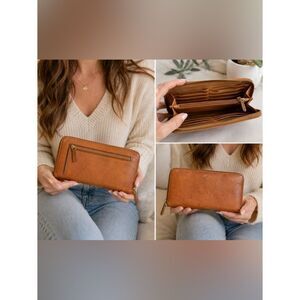 Fossil Tan Zip-Around Leather Wallet